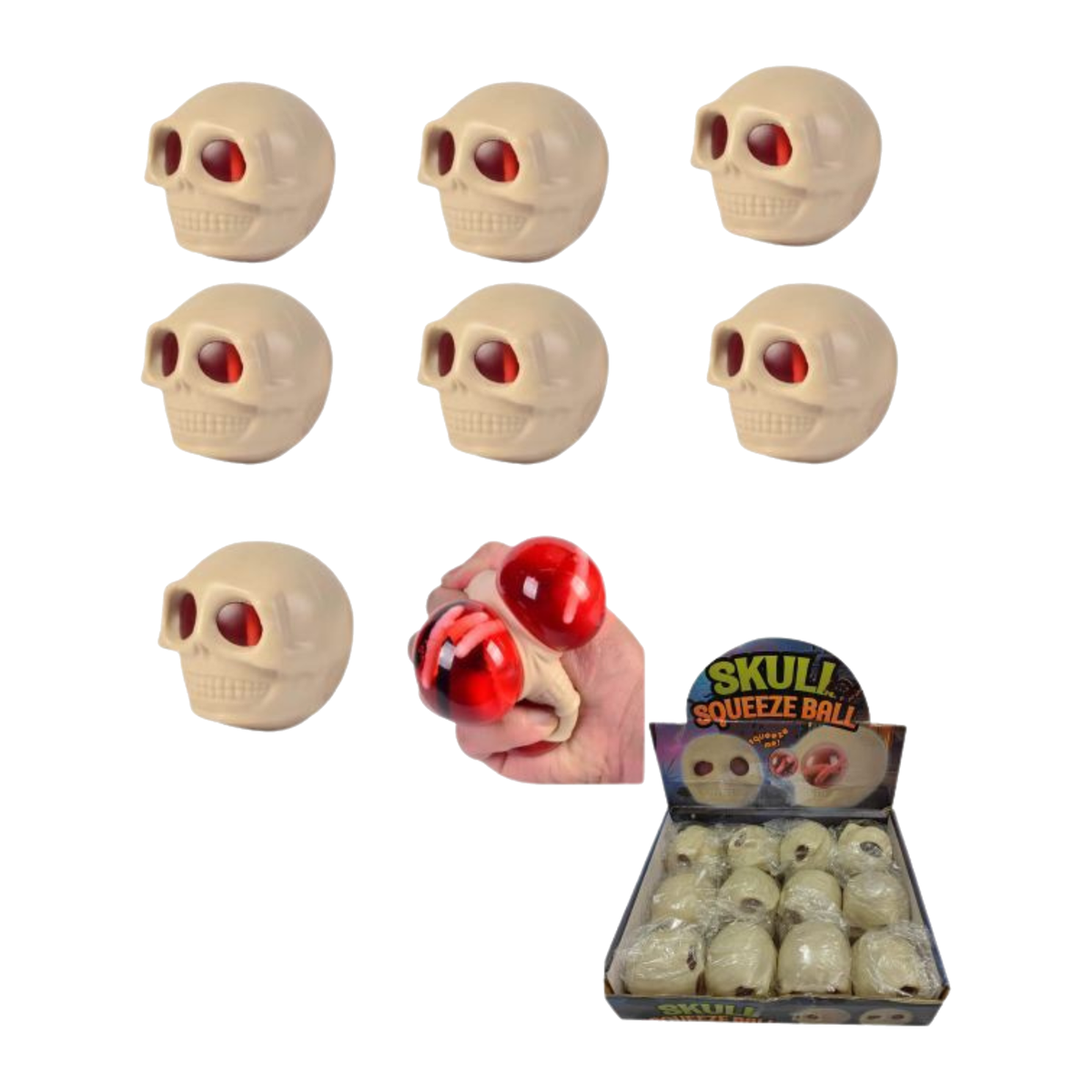 2.7" Squeeze White Skull Head with Worm Inside