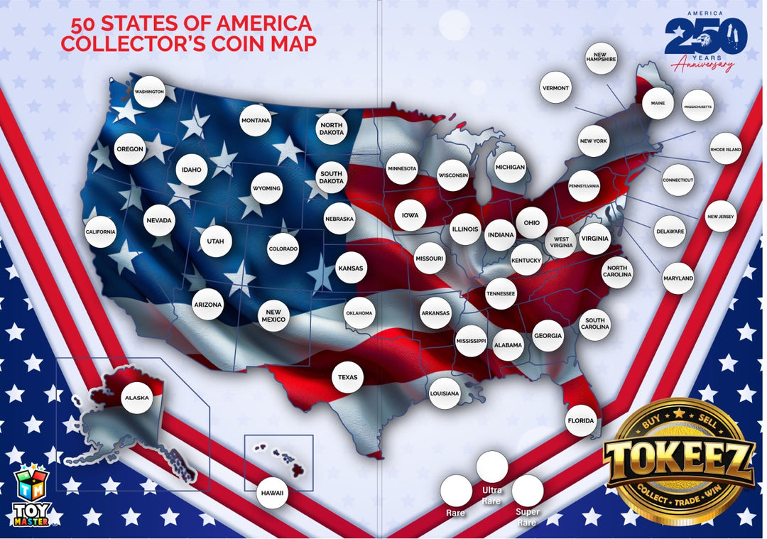 Toy Master Tokeez USA Collectible Coin Map - Toy Master