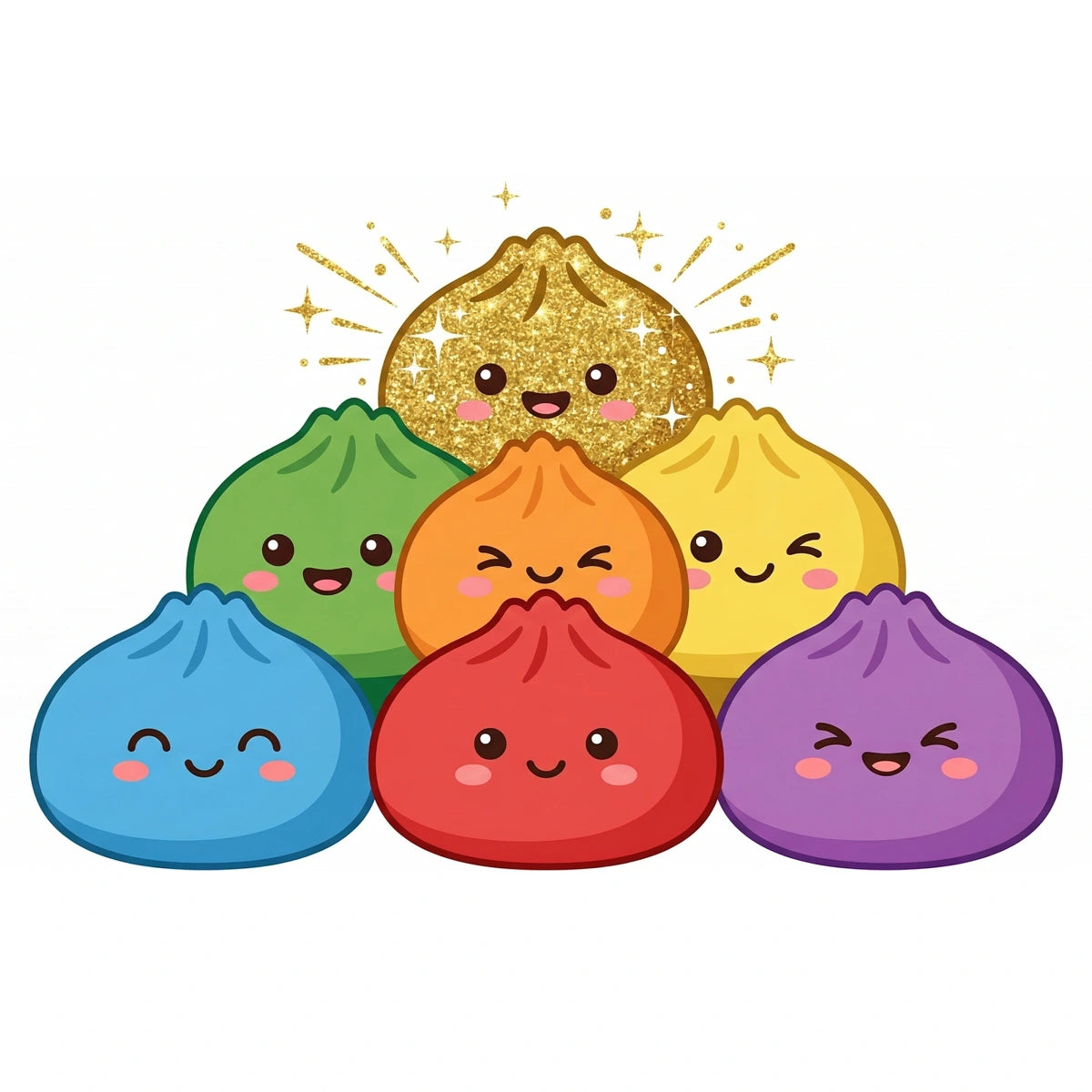 Original Bao Bun rainbow characters and Golden Dumpling