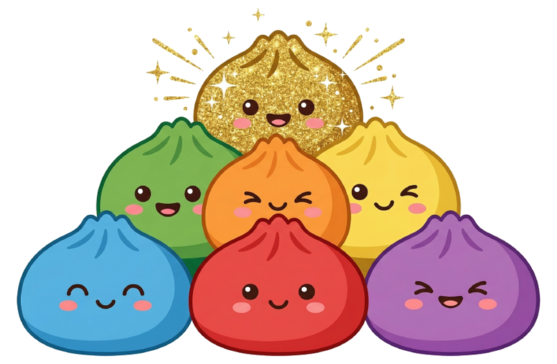 Toy Master's original illustrated Bao Bun characters, together in a colorful smiling group